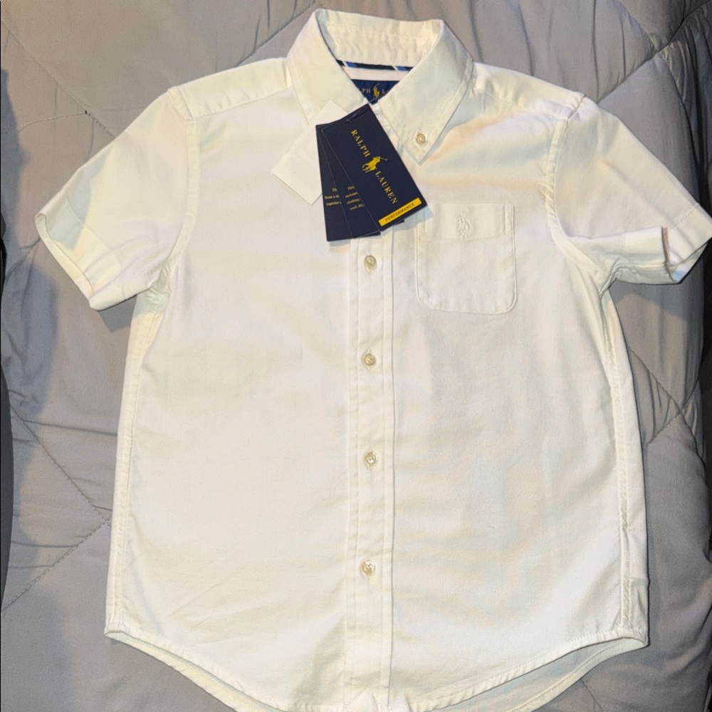 Ralph Lauren Polo boys Cream white Short Sleeve Shirt